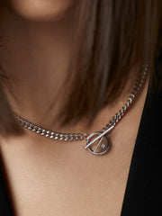 925 Silver Toggled Bar Curved Chain Necklace