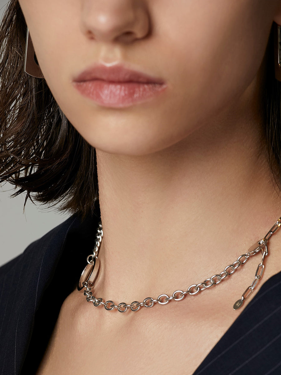 925 Sterling Silver Curve & Cable Chain Necklace