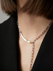 925 Sterling Silver Two-Toned Long-Bar Necklace