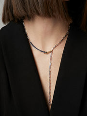 925 Sterling Silver Two-Toned Long-Bar Necklace