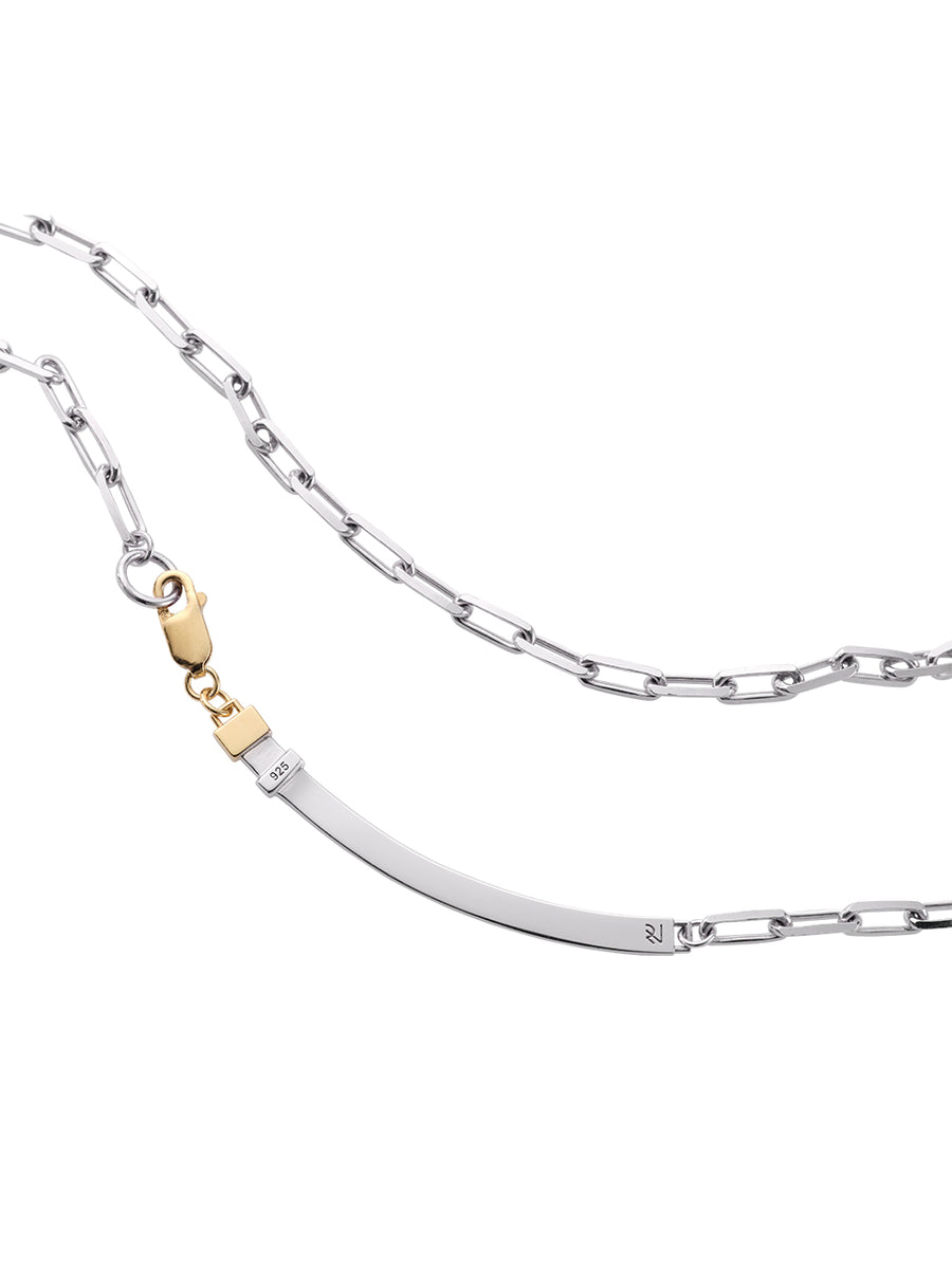 925 Sterling Silver Two-Toned Long-Bar Necklace