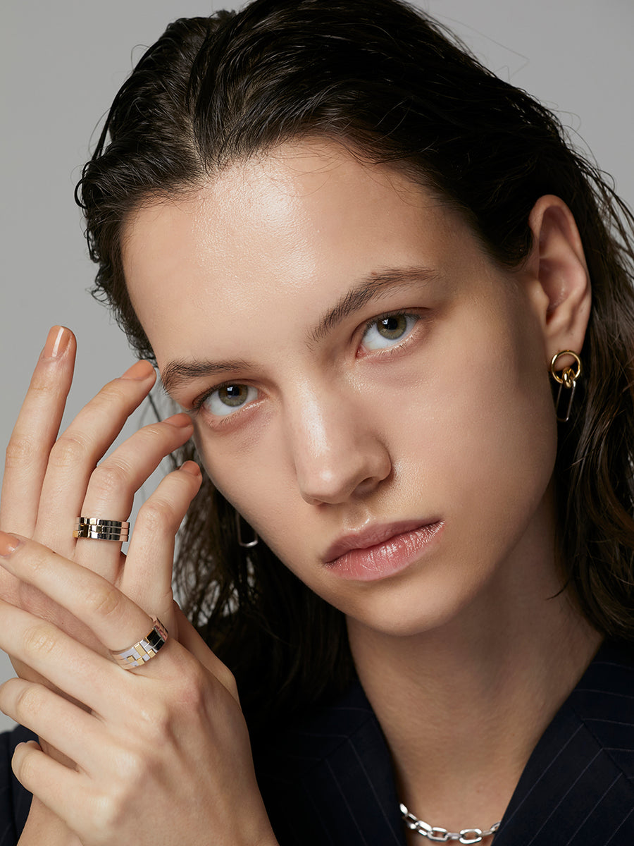 Two-Tone uneven Checkerboard Ring