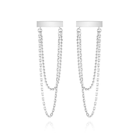 Square-bar Double-line Drop Earrings