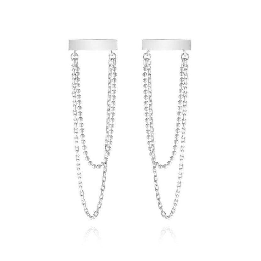 Square-bar Double-line Drop Earrings