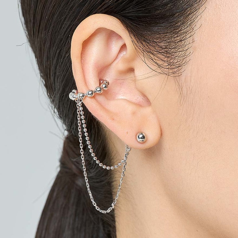 Mismatched Ball Stud & Cuff Chain Earrings