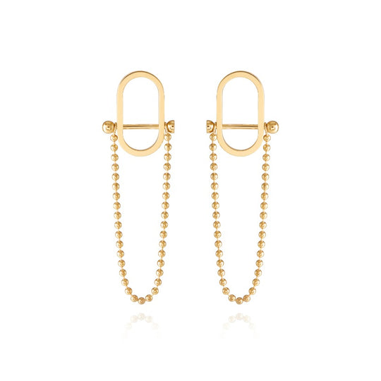 Lock Motif Ball Chain Drop Earrings Silver/Gold