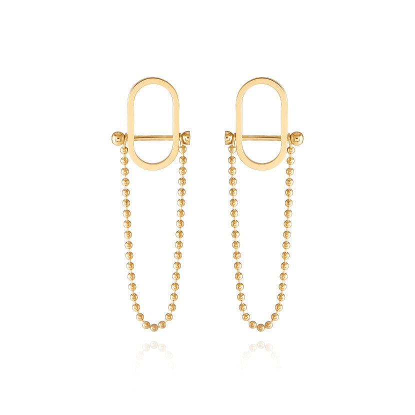 Lock Motif Ball Chain Drop Earrings Silver/Gold